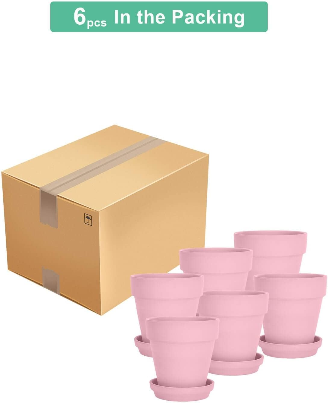 vensovo 4 Inch Terracotta Plant Pots with Saucer - 6 Pack Clay Flower Pots with Drainage, Great for Plants, Crafts, Wedding Favor