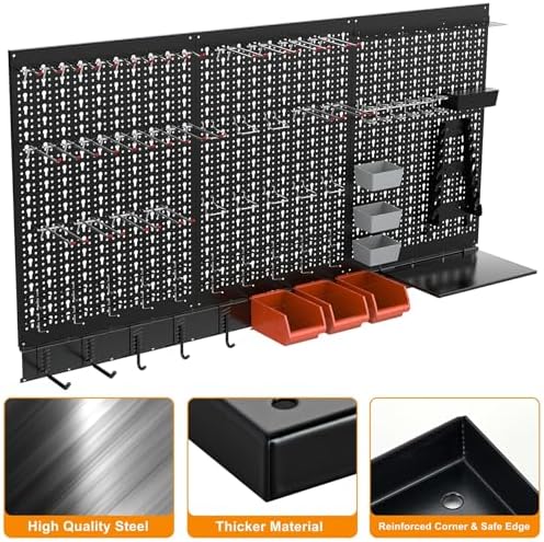 TORACK 109 PCS Pegboard Wall Organizer 48x24 in, Garage Metal Pegboard