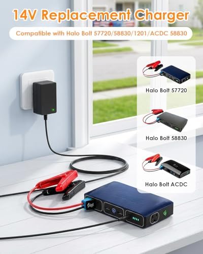 14V Charger for Halo Bolt Car Jump Starter Compatible with Halo Bolt 57720, 58830, 1201