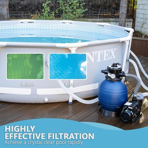XtremepowerUS 13" Sand Filter Pump System for Above Ground Swimming Pool Self-Priming Pool Pump Multi-Port Valve, Strainer Basket 2, 400 GPH, Up to 10