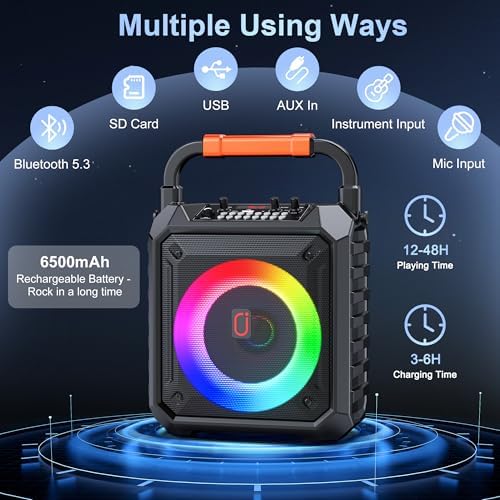 JYX Karaoke Machine for Adults & Kids with 2 Wireless Microphones, Portable Bluetooth Speaker with LED Lights, Supports USB/TF Card/AUX for Party