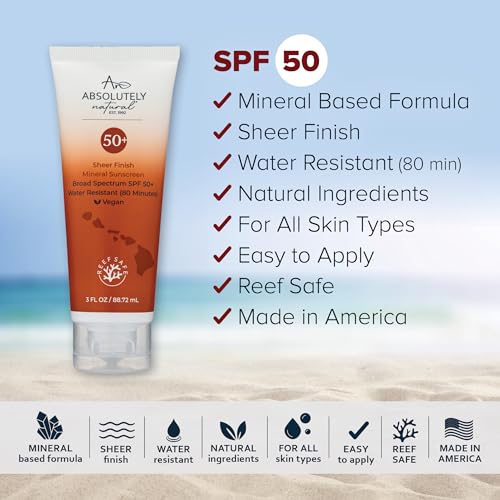 Absolutely Natural - SPF 15 Mineral Sunscreen - Broad Spectrum Water Resistant Moisturizer Lotion For Body & Face - With Non-Nano Zinc Oxide, Vitamin E, & Antioxidants - Made in USA, 3 Oz
