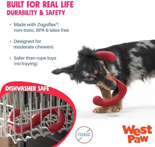 WEST PAW Zogoflex Bumi Dog Tug Toy – S-Shaped, Lightweight Chew Toys for Fetch, Play, Pet Exercise – Tug of War Soft Flinging Squishy Chewy Toy for Dogs – Guaranteed, Latex-Free, Small 8", Aqua Blue
