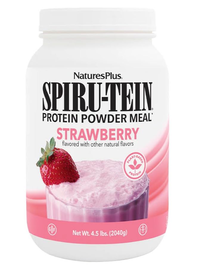 NaturesPlus SPIRU-TEIN, Strawberry - 1.2 lb - Plant-Based Protein Shake - Non-GMO, Vegetarian, Gluten Free - 16 Servings