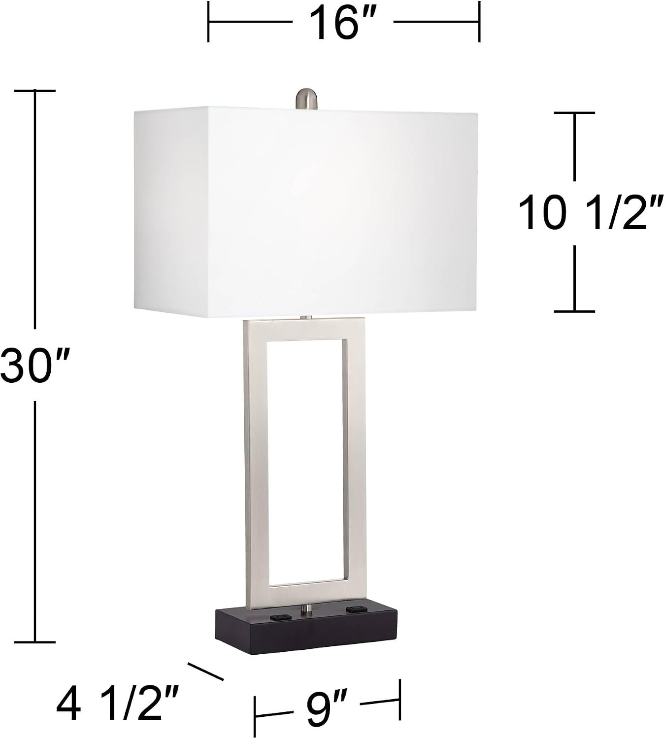 Todd 30" Large Table Lamp USB Brushed Nickel AC Power Outlet Modern | Hotel Charging Ports Living Room Bedroom House Bedside Nightstand Home Office Family Rectangle White Shade