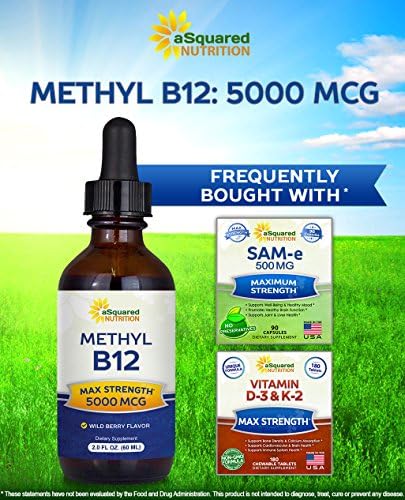 aSquared Nutrition Vitamin B12 Sublingual Liquid Drops - 5000 MCG Supplement with Methylcobalamin (Methyl B-12) - Max Absorption B 12 to Increase