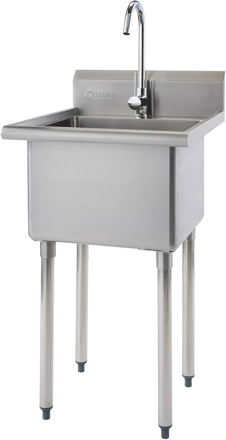 TRINITY BASICS 21.5in Freestanding Stainless Steel Utility Sink, NSF Sink For Laundry Room, Garage, Shop, Kitchen Prep, Food Truck, Dog Wash