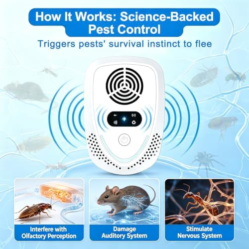2026 Upgraded Ultrasonic Pest & Insect Repeller Indoor Ultrasonic Repellent | for Mice, Roach, Ant, Rodent, Mouse, Mosquito, Spider, Bugs
