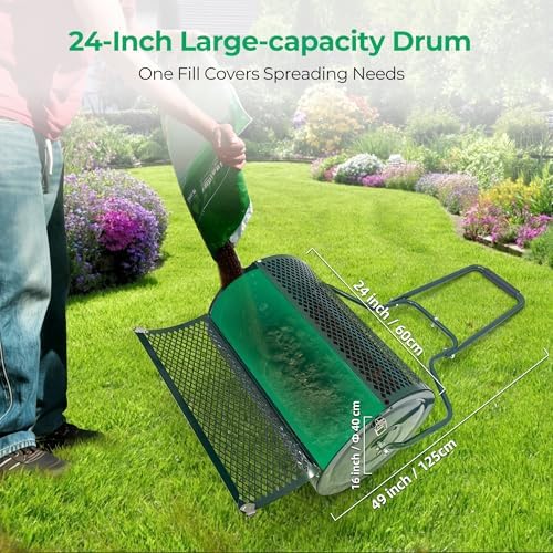 Thunderbay 24" Compost Spreader Garden Backyard Push/Tow-Behind Roller Lawn Fertilizer Peat Moss Spreader
