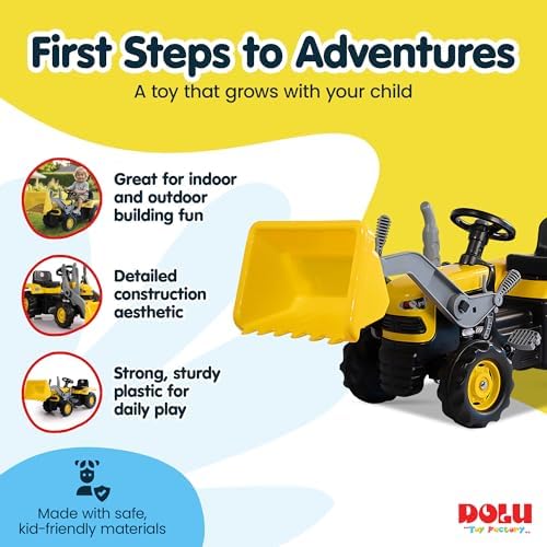 DOLU Kids Pedal Tractor and Excavator Ride-On Toy - Durable Plastic Construction, Adjustable Seat, Oversized Resin Tires for Ages 3+