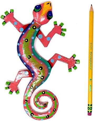 Global Crafts 8" Painted Gecko Recycled Haitian Metal Wall Art Blue Green, Florida