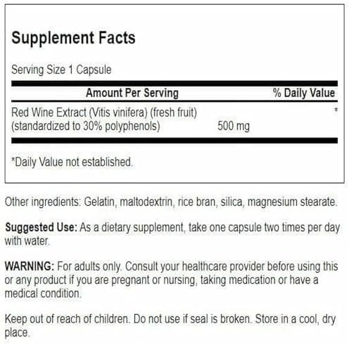 Swanson Red Wine Extract Antioxidant Support 500 mg, 90 Capsules | Delivers the Health Benefits of Red Wine Alcohol Free