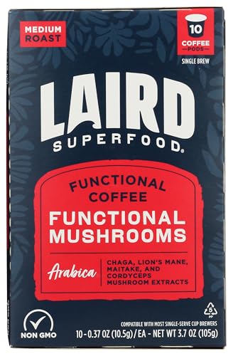 Laird Superfood Peruvian Dark Roast Coffee with Functional Mushrooms, Certified Organic Peruvian Ground Coffee Beans, Gluten-Free, Dairy-Free, Non-GMO