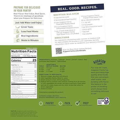 Augason Farms Vegetable Medley Blend Can | 131 Servings, Dehydrated Mixed Veggies, Gluten Free Emergency Food Supply with Long Shelf Life for Survival