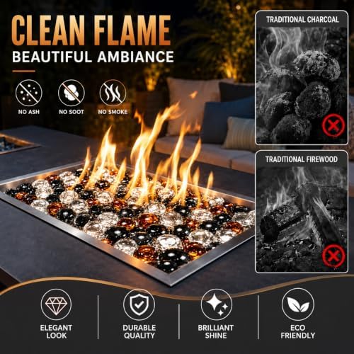 Hisencn Fire Glass Beads for Fire Pit 1/2 Inch, Blended Blue Fire Glass Rocks for Propane Gas Fireplace or Natural