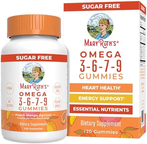 MaryRuth's Vegan Omega 3 6 7 9 Gummies, No Fish Taste, Up to 4 Month Supply | Up to 4 Month Supply, With Flaxseed Oil, No Fish Taste, Non-GMO