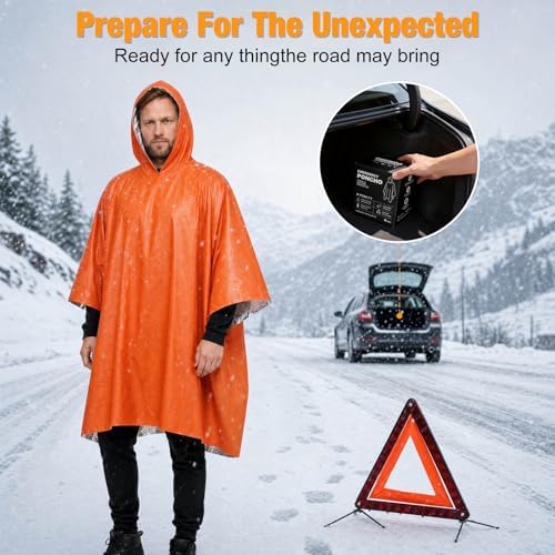4 Pack Emergency Survival Mylar Poncho | 90% Heat Retention, Waterproof, Windproof, Tear-Resistant, Individually Packed for Hiking, Camping, Car Emergency Kit