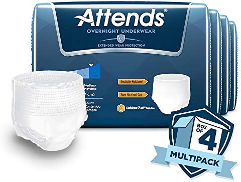 Attends Overnight Underwear for Adult Incontinence Care with ConfidenceCuff™ Protection, Overnight Absorbency, Unisex, X-Large, 12 Count (x4) | Unisex