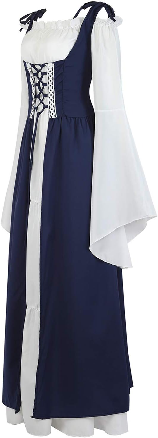 Kranchungel Renaissance Costume Women Dress: Flowy Long Sleeve Medieval Dress for Renaissance Faires & Medieval Festival
