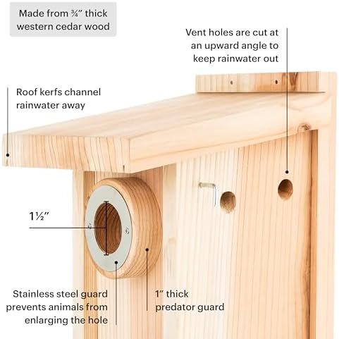 WHITEHORSE Bluebird House - Weatherproof Bird House for Outdoors - Cedar Birdhouse Built to NABS Specs - Nest Box for Bluebirds, Chickadees, Titmice