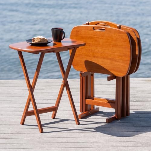 Winsome Lucca Set of 4 Foldable Snack Tables with Storage Rack, Walnut, 26" | Easy to Store Portable Fold Up Table Set for Kitchen, Living Room TV Dining, Crafts, Puzzles, Work From Home