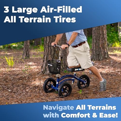 KneeRover Original Steerable All Terrain Knee Scooter – Heavy Duty Foldable Knee Walker & Mobility Aid for Adults with Adjustable Handlebar and Large Wheels (Blue) | For Adults for Foot Surgery, Heavy Duty Knee Walker for Broken Ankle Foot Injuries Recov…