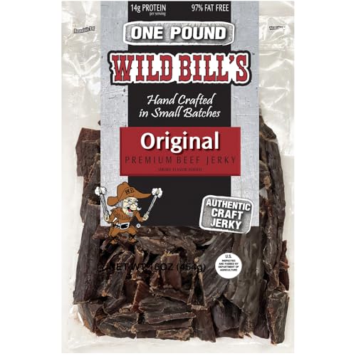 Wild Bill's Hickory Smoked Beef Jerky Strips, 30 Ct, 15 Oz | Keto, Low-Carb And High-Protein, Made In The USA, USDA Inspected, Marinated In Soy Sauce, Garlic, Black Pepper, Chewy Texture