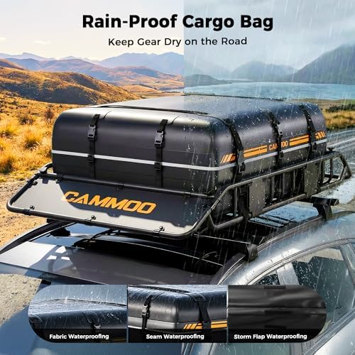 CAMMOO 54"x34" Roof Rack Basket Removable Fairing & Support Bars for Kayaks | All-In-One Kit Includes 15 Cu.Ft. Waterproof Bag, Cargo Net