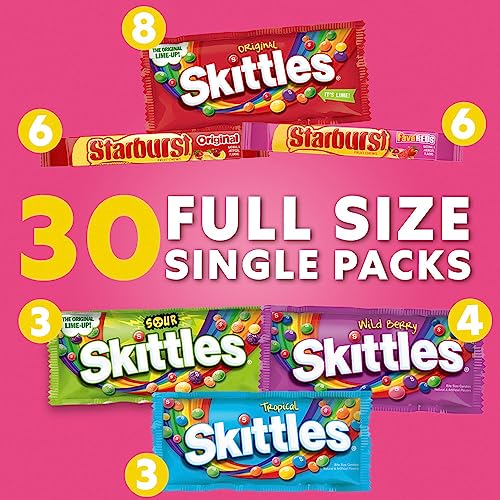 SKITTLES & STARBURST Assorted Candy Variety Pack Bulk Box 18 Count 37.05 oz | Everyday snacking, snack box, mix candy assortment bulk candy fruity candies bulk box for fundraising, snacking, road trips