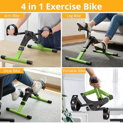 Pedal Exerciser Desk Exercise Bike Leg and Arm Bike with LCD Monitor Foldable (black/green)