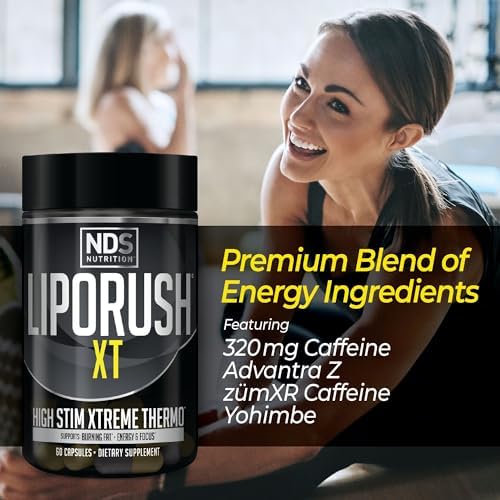 NDS Nutrition LIPORUSH XT Super Concentrated Thermogenic - 60 Capsules | Super Concentrated Thermogenic, L-Carnitine, Teacrine, Maximum Energy