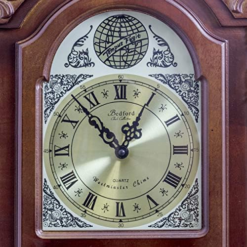 Bedford Clock Collection Grand Antique Colonial Chiming Wall Clock with Roman Numerals in a Cherry Oak Finish, 38" L