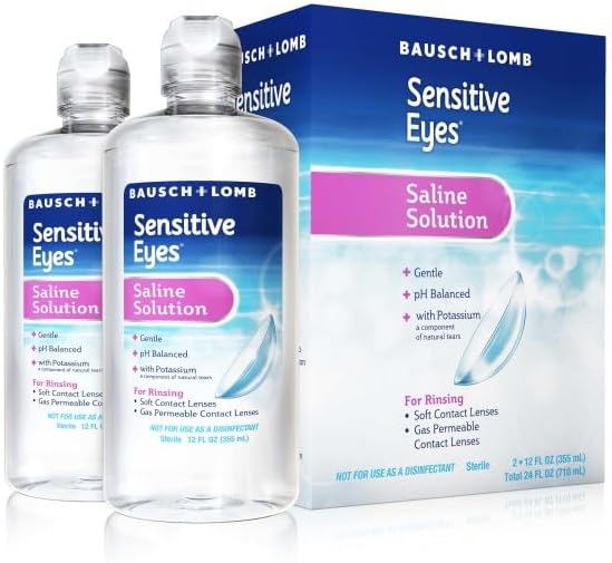 Contact Lens Solution by Bausch & Lomb, Saline Solution for Sensitive Eyes, for Soft Contact & Gas Permeable Lenses, 12 Fl Oz (Pack of 2)
