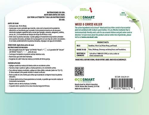 EcoSmart Natural, Glyphosate-Free Weed and Grass Killer Ready-to-Use Spray Formula for Lawns, Patios, Driveways and Pavers, 24 Ounce Bottle