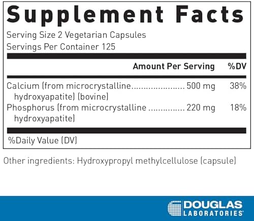 Douglas Laboratories Calcium Microcrystalline Hydroxyapatite - Teeth & Bone Health Support* - with Calcium & Phosphorus Micronutrients - Dietary Supplements - 250 Vegetarian Capsules