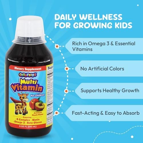 GirafKids Liquid Multivitamin for Kids with B Complex, 8 Fl Oz, Ages 4+