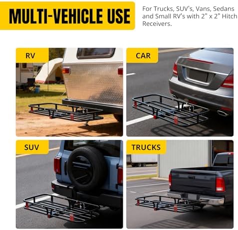 MaxxHaul 70107 53" x 19-1/2" Hitch Cargo Carrier - Trailer Mount Steel With High Side Rails For RV's, Trucks, SUV's, Vans