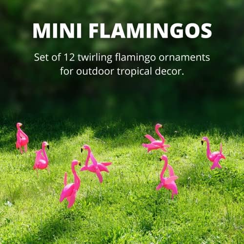 4E's Novelty 12 Pieces Twirling Wings Pink Flamingo Yard Decorations Small - Flamingo Yard Ornament with Metal Stakes for Outdoor Lawn Decor Garden