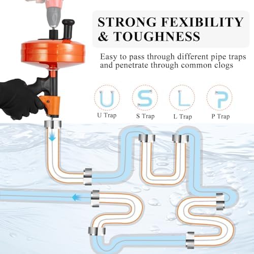 50 FT Drain Auger/Snake with Auto-Feed, Heavy Duty Plumbing Snake | Drill-Compatible Sewer Snake Tool & Flexible Steel Cable