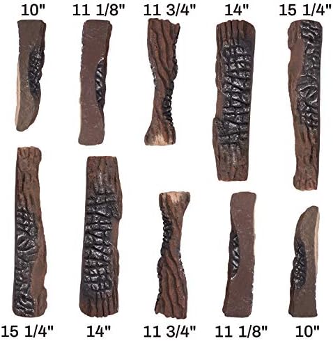 GASPRO Ceramic Logs for Gas Fireplace, 10-Piece Vented Faux Logs for Indoor Natural Gas Fireplace, Large Size