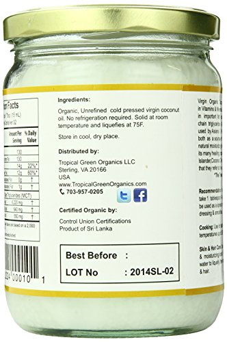 Tropical Green Organics Virgin Coconut Oil, 16 Ounce