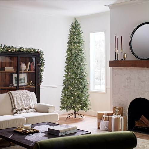 National Tree Company 7.5ft Pre-Lit Downswept Douglas Fir Christmas Tree | Slim, 350 Clear Lights, 796 Tips, Includes Stand, Green