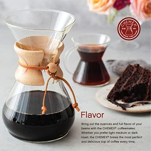 Chemex Pour-Over Glass Coffeemaker - Classic Series - 8-Cup - Exclusive Packaging | Manual Drip Coffee Brewer, Non-Porous Borosilicate Glass