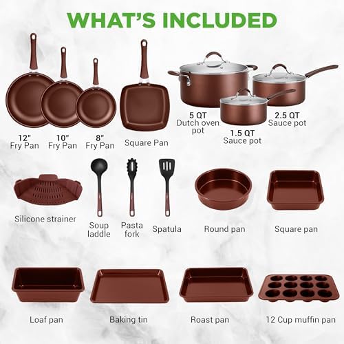NutriChef 20-Piece Pots and Pans Set Non Stick – Induction Cookware Set, PFAS-Free Nonstick Cookware for All Cooktops