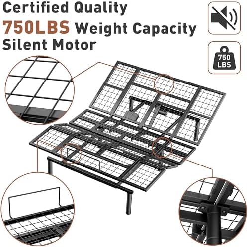 Twin XL Adjustable Bed Base Quiet Motor Zero Gravity Anti-Snore | Heavy-Duty Metal Frame,Wireless Remote, Independent Head & Foot Incline