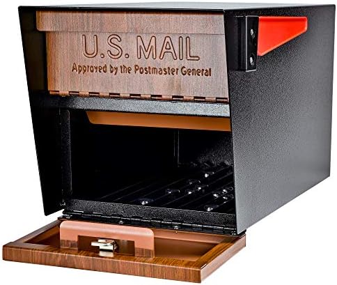 Mail Boss Curbside, Wood Grain 7510 Mail Manager Locking Security Mailbox, Steel, Black | Patented anti-pry lock, accepts small packages