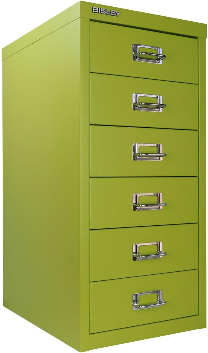 5-Drawer Steel MultiDrawer Cabinet - Orange, by Bisley | Chrome Pull Handles with Label Holders, Powder-Coated Steel, Removable Drawers, Desktop Storage, Labels Included