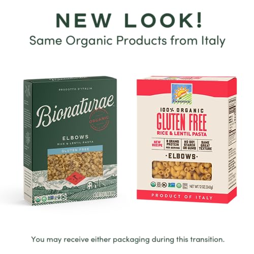 Bionaturae Elbow Pasta Noodles - Gluten Free Pasta Organic, Rice & Lentil Pasta, Kosher Certified, High Protein, Non-GMO Verified, USDA Certified, Gluten Free Pastas, Crafted in Italy - 12 Oz, 3 Pack