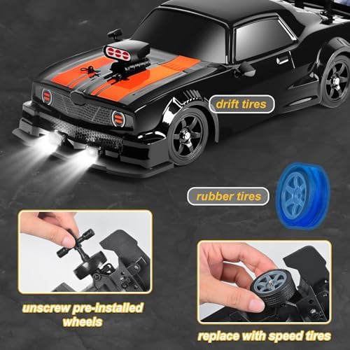 Fistone RC Drift Car 2.4GHz 1:16 Scale 4WD 18KM/H High Speed Remote Control Car with LED Lights, 2 Batteries and Rubber Tire