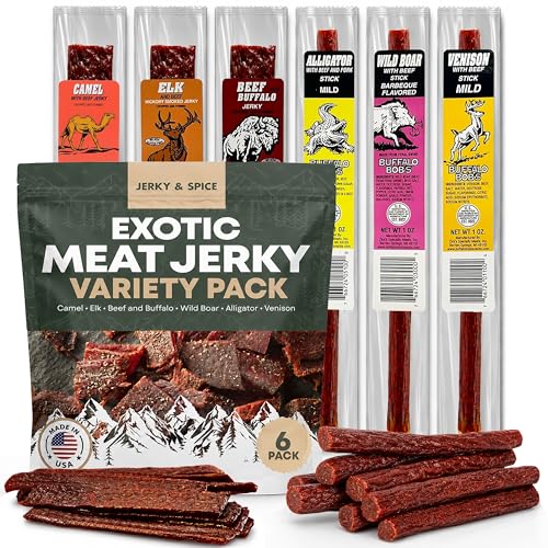 Buffalo Bob's Exotic Meat Random Flavors - Beef Jerky Variety, 6-Pack | Sampler Set, Gift Basket for Men, Hunting & Camping Adventure, Stocking Stuffers, High Protein Snack, Gluten-Free Diet